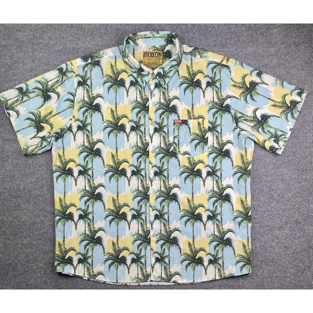 Dixxon Honolulu Button Down Shirt Mens 4X Blue Yellow Palm Tree Tropical‎ D-LITE